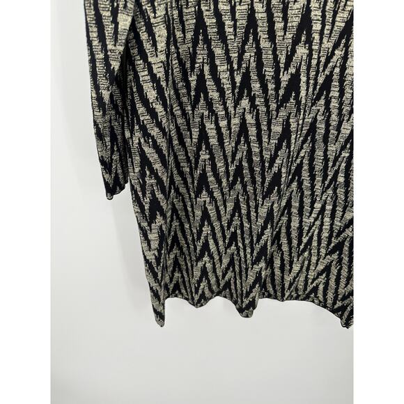 Callahan Black Gold Chevron Print Knit V Neck Sweater Dress Viscose Size Medium - Picture 3 of 8